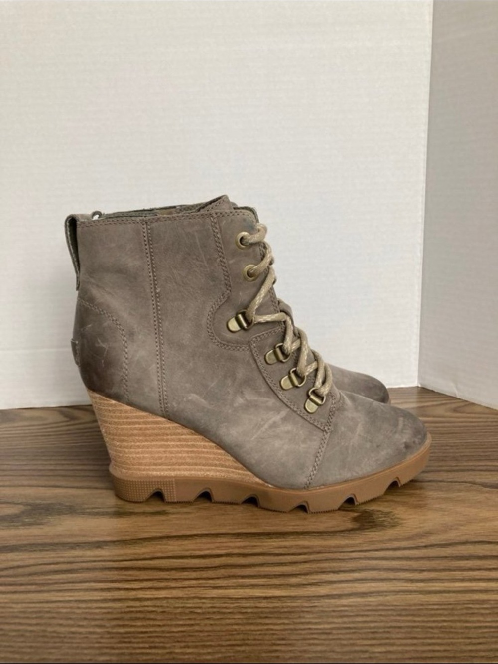 Sorel Joan Uptown Lace Up Waterproof Wedge Boots in Khaki